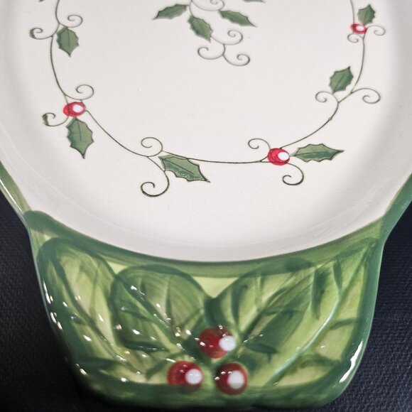 Temp-Tations Holiday Christmas Cardinal Holly Berries Oval Serving Tray/Platter - Picture 5 of 9